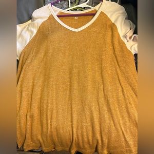 SO branded yellow tee with white sleeves